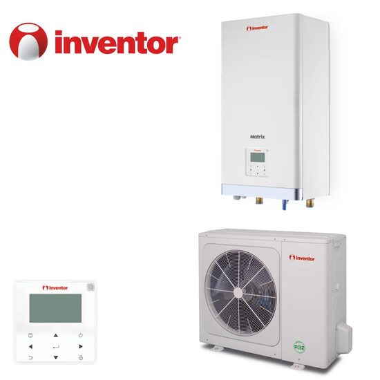ATS14T+HU160T9 Šilumos siurblys oras-vanduo Inventor Matrix ATS14T+HU160T9 Šildymo galia 14,5 kW su vesinimo funkcija be vandens talpos, 230 V Freonas R32
